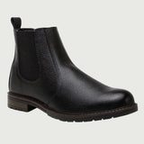 Bota Chelsea Masculina Vitiello preta em perspectiva, com elástico lateral visível.