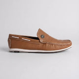 Mocassim Casual Canvas em Lona na cor marrom, em vista lateral.