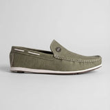 Mocassim Casual Canvas em Lona na cor verde, em vista lateral.