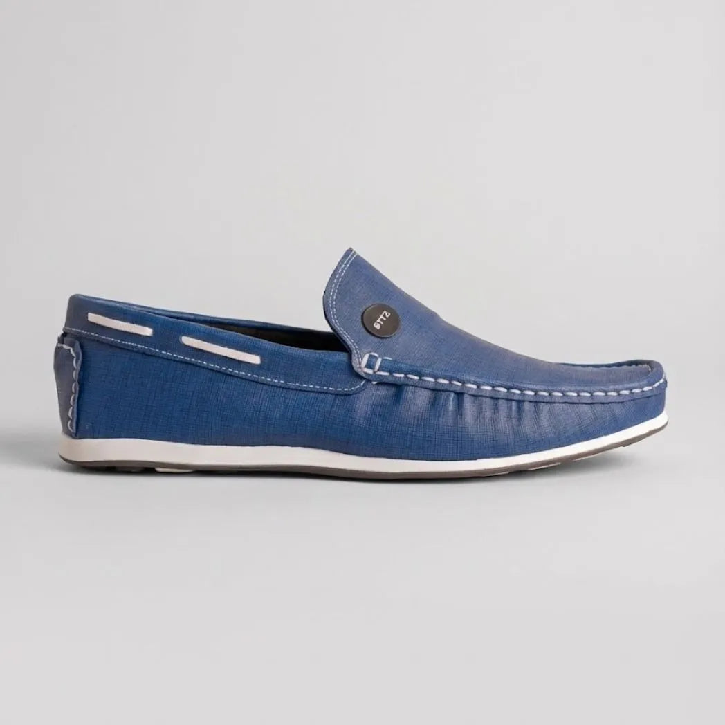 Mocassim Casual Canvas em Lona na cor azul, em vista lateral.