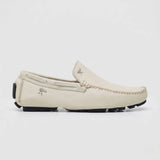 Mocassim Driver Vancouver de Couro na cor branco, em vista lateral.