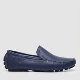 Mocassim Driver Vancouver de Couro na cor azul, em vista lateral.