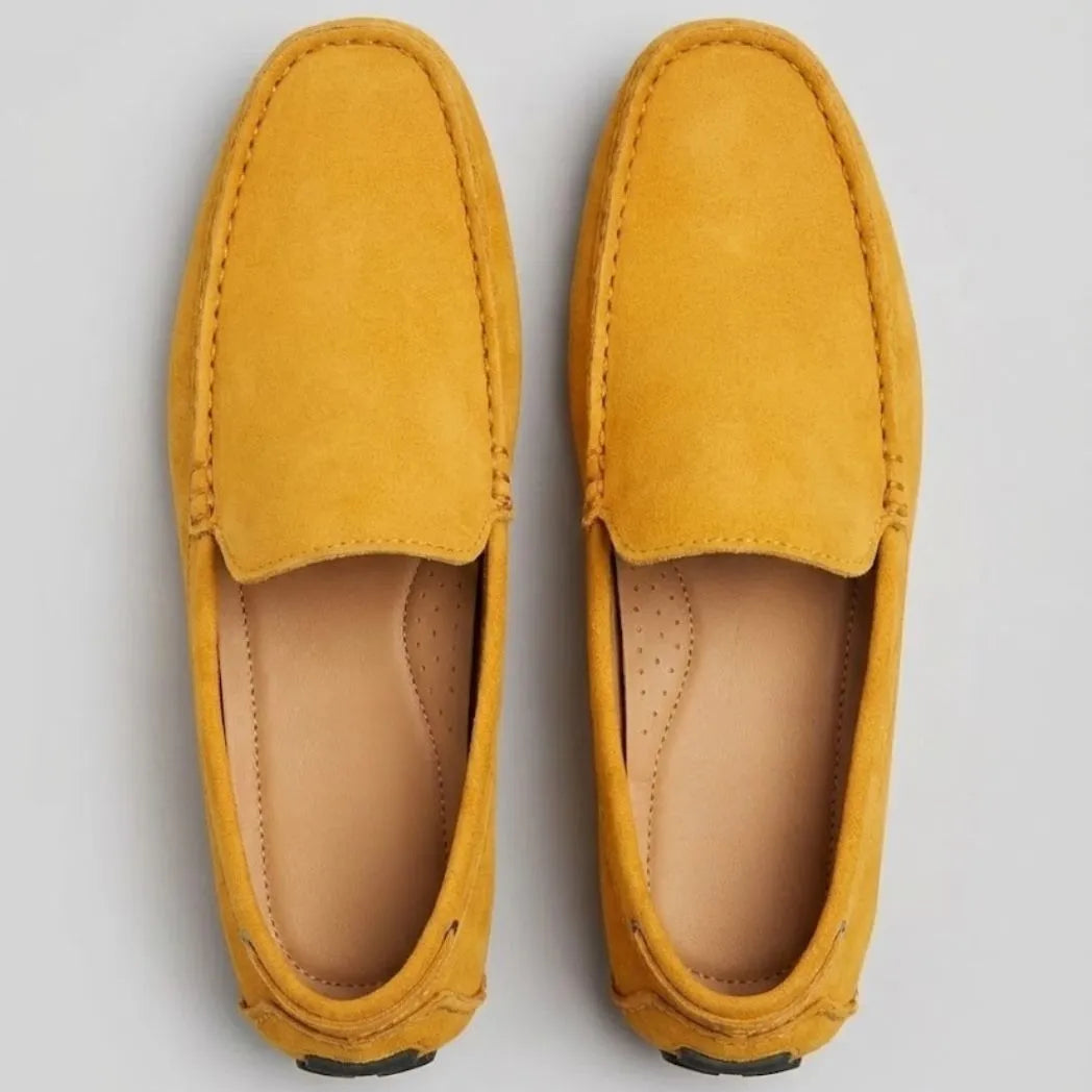 Mocassim Driver de Couro Capri Nero Amarelo: vista superior do modelo.