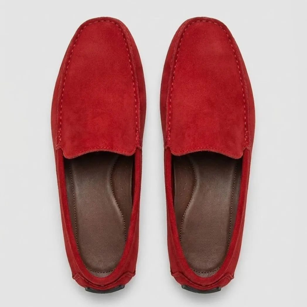 Mocassim Driver de Couro Capri Nero Vermelho: vista superior do modelo.