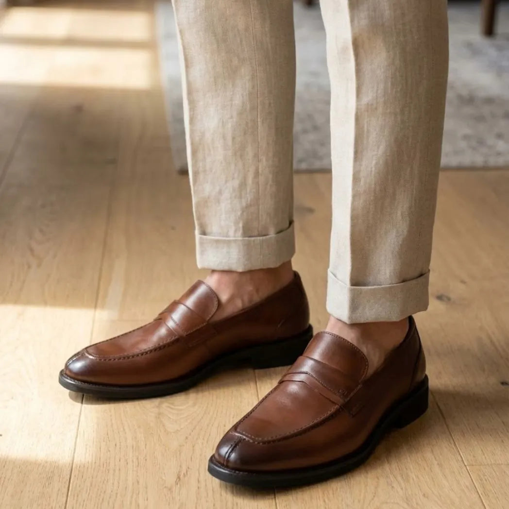 Mocassim Masculino Loafer Milan de Couro: modelo nos pés.