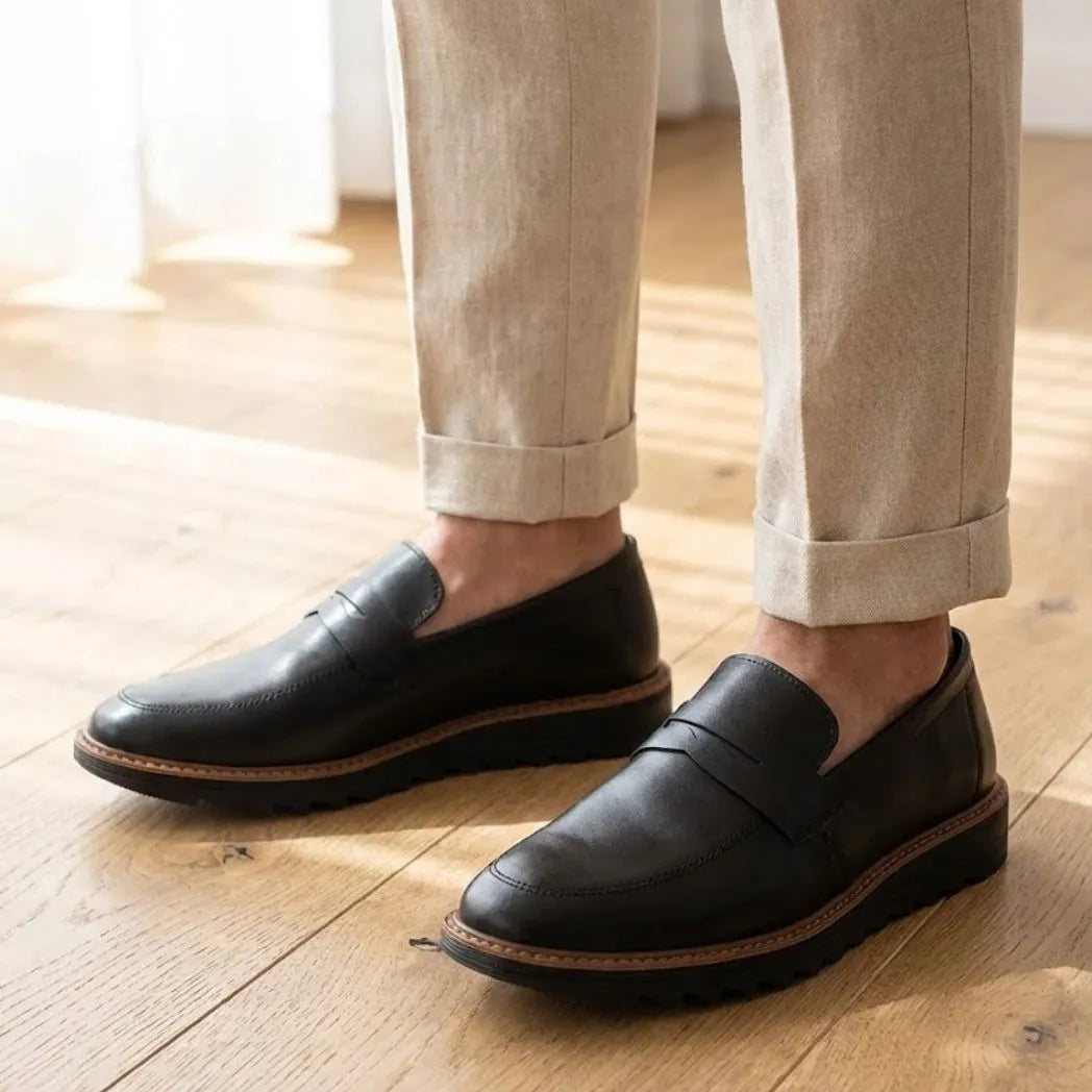 Mocassim Tratorado Torino Ripple: modelo nos pés.